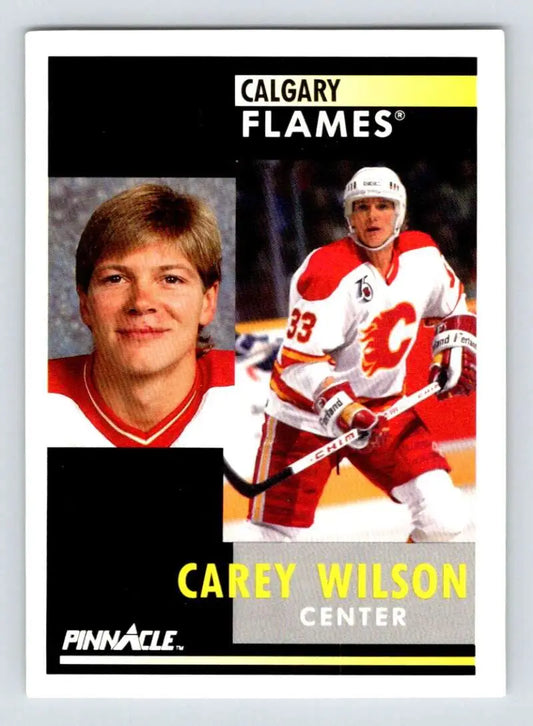 Calgary Flames Hockey Card of Carey Wilson wearing jersey number 33 from 1991-92 Pinnacle