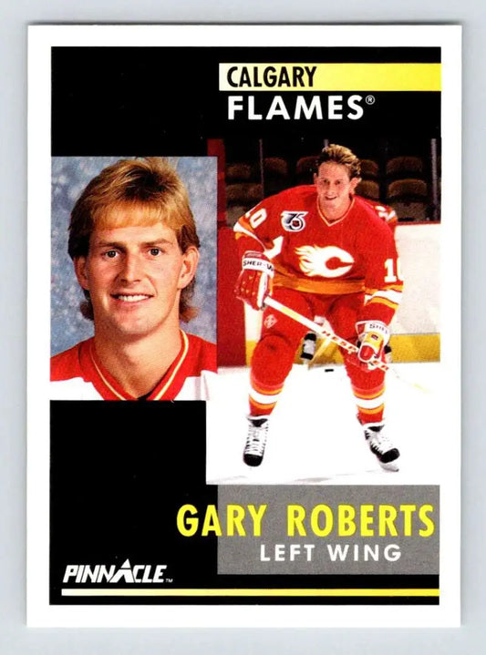 Hockey trading card of Gary Roberts in Calgary Flames red uniform, 1991-92 Pinnacle