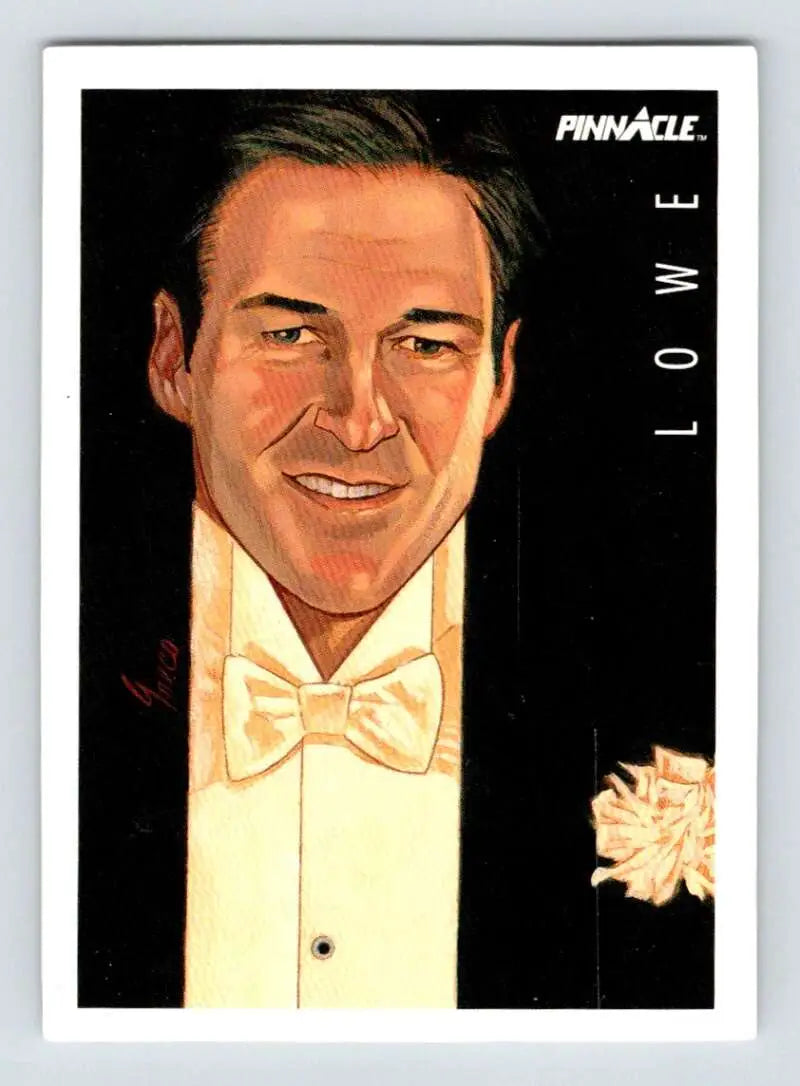 Portrait trading card of Kevin Lowe in formal attire for Edmonton Oilers hockey card