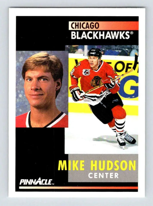 Hockey card featuring Mike Hudson of the Chicago Blackhawks in split photo design