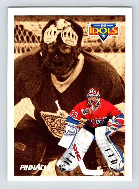 Rogie Vachon and Patrick Roy vintage Montreal Canadiens hockey card in sepia and color