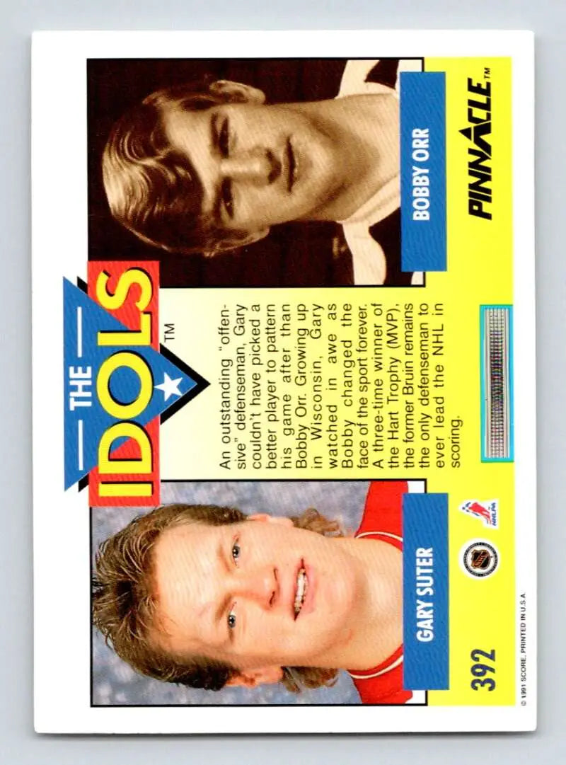 Trading card of Gary Suter and Bobby Orr featuring Calgary Flames branding