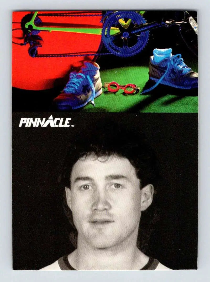 Vintage Pinnacle hockey card featuring athletic gear and blue sneakers, Chicago Blackhawks