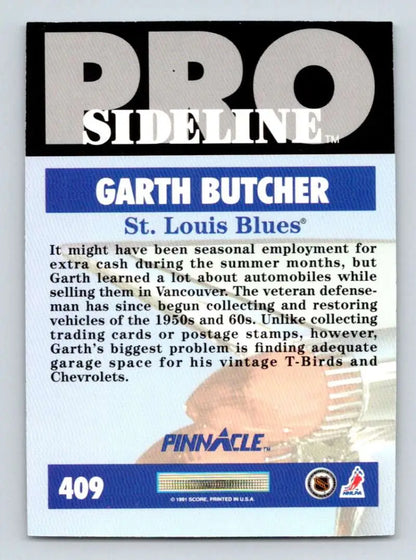 Hockey trading card of Garth Butcher from the St. Louis Blues Pro Sideline series