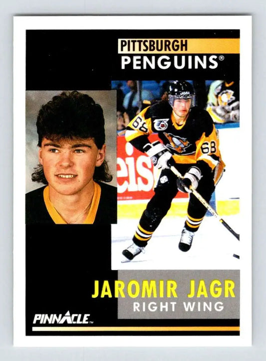 Jaromir Jagr 1991-92 Pittsburgh Penguins hockey card in black and gold uniform