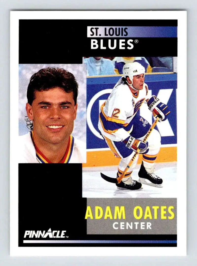 Hockey card of Adam Oates, St. Louis Blues player number 12, 1991-92 Pinnacle