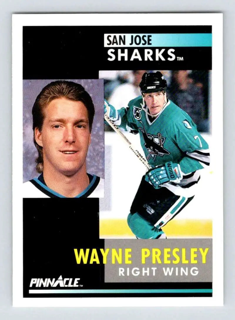 Hockey card of Wayne Presley in teal San Jose Sharks jersey #7 from 1991-92 Pinnacle