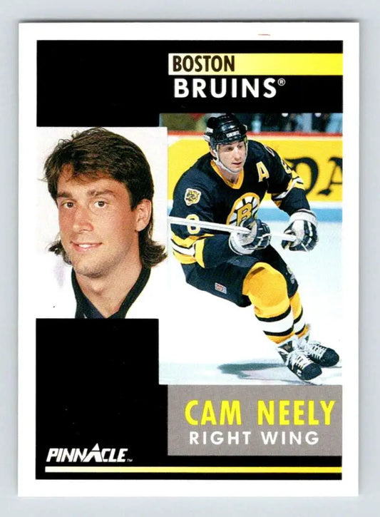 Cam Neely Boston Bruins hockey card showing portrait and action poses from 1991-92 Pinnacle