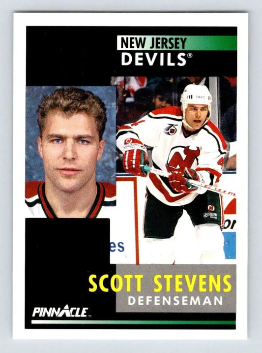 Hockey trading card of Scott Stevens from 1991-92 Pinnacle series New Jersey Devils Hockey