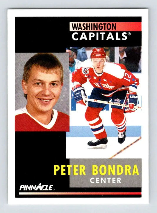 Hockey trading card of Peter Bondra showcasing Washington Capitals player poses