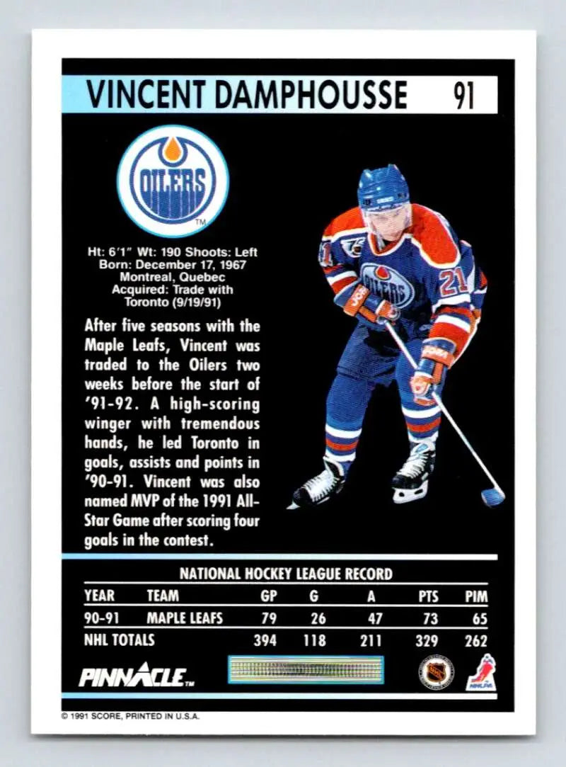 Vincent Damphousse Edmonton Oilers hockey card in classic blue and orange uniform