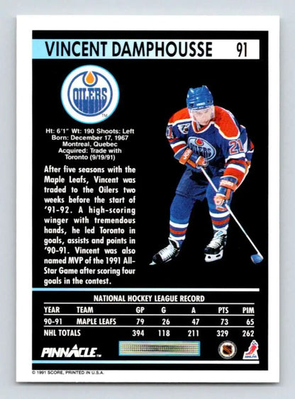 Vincent Damphousse Edmonton Oilers hockey card in classic blue and orange uniform