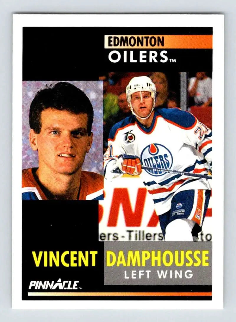 Hockey trading card of Vincent Damphousse from Edmonton Oilers in action and portrait