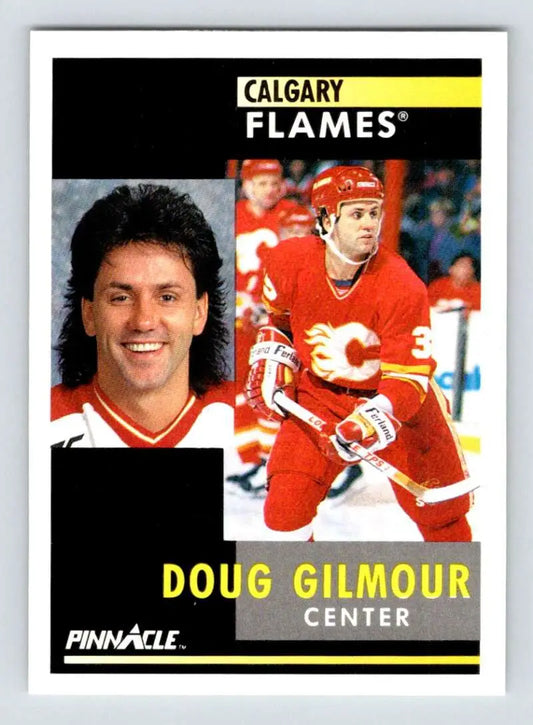 Hockey card of Doug Gilmour featuring Calgary Flames player poses