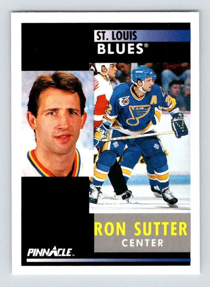 Hockey card of Ron Sutter from the St. Louis Blues, Pinnacle brand, 1991-92