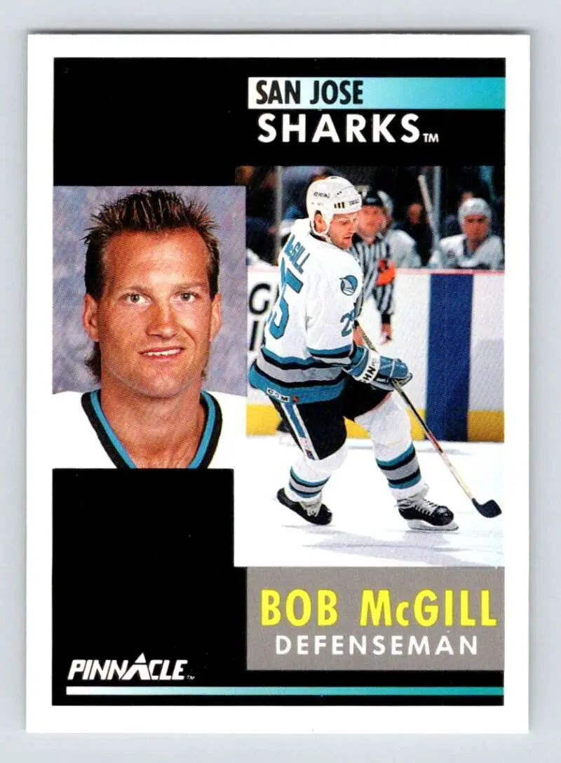 Hockey trading card of San Jose Sharks defenseman Bob McGill from Pinnacle brand