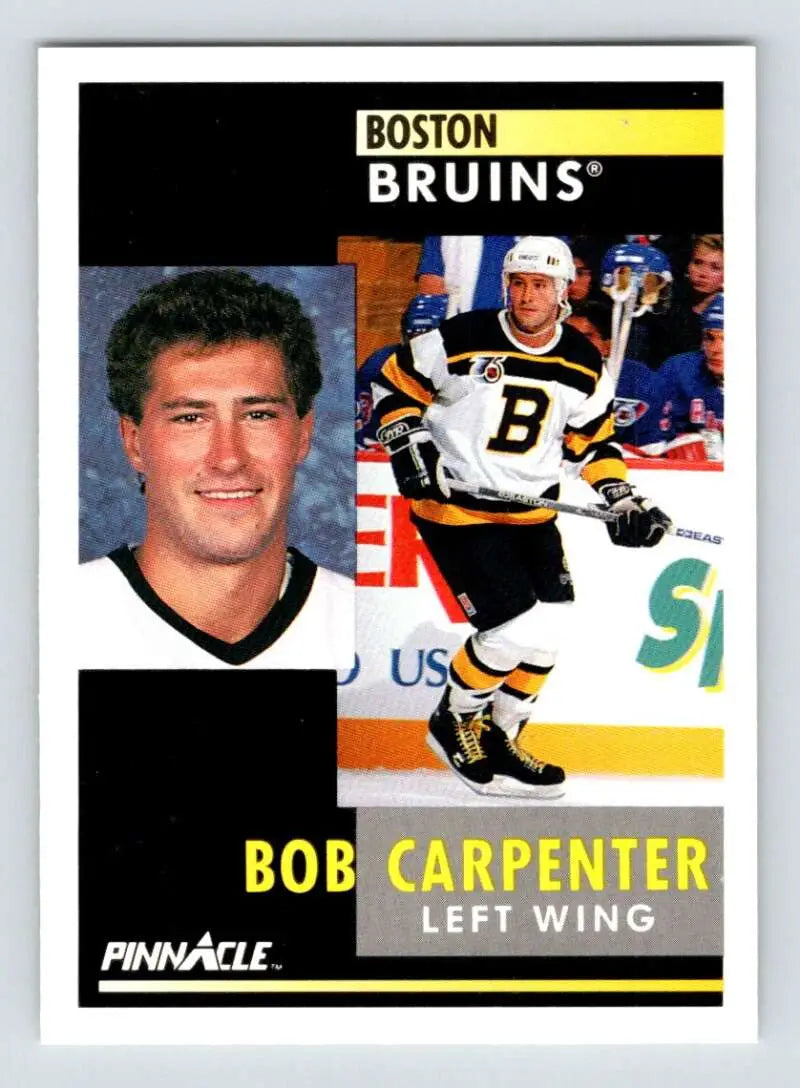 Boston Bruins Hockey trading card of Bob Carpenter in portrait and action shots