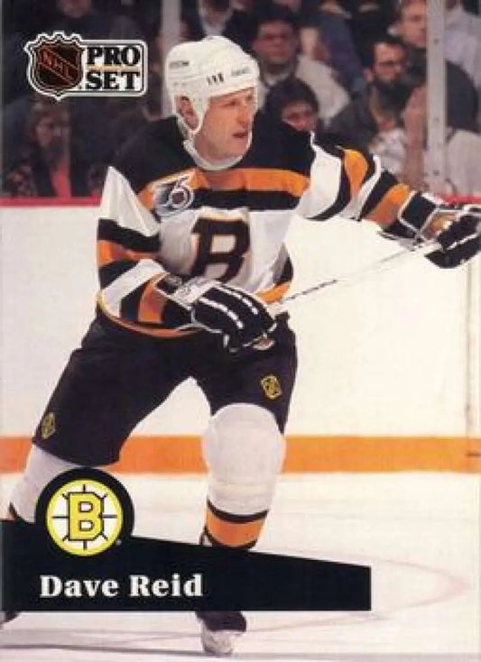 NHL Pro Set hockey card of David Reid in Boston Bruins black and gold uniform