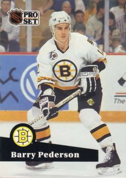 NHL Pro Set hockey card of Barry Pederson in Boston Bruins uniform, 1991-92