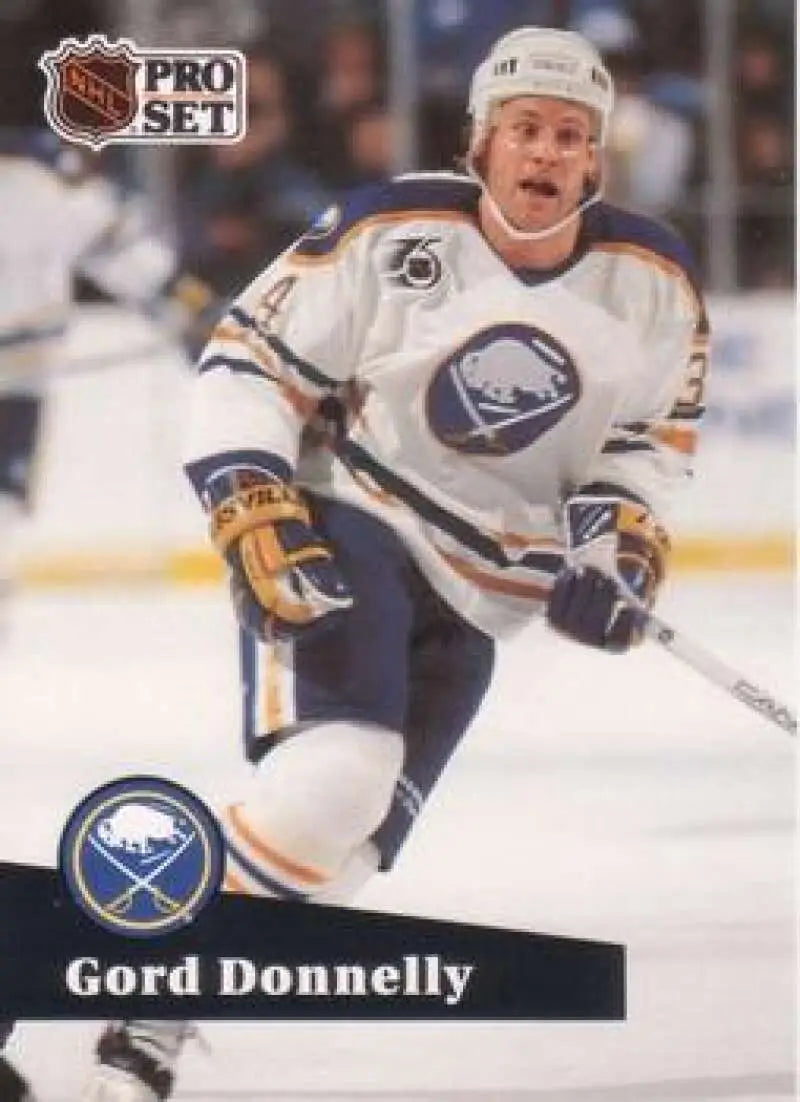 1991-92 Pro Set Gord Donnelly Buffalo Sabres hockey card in white jersey