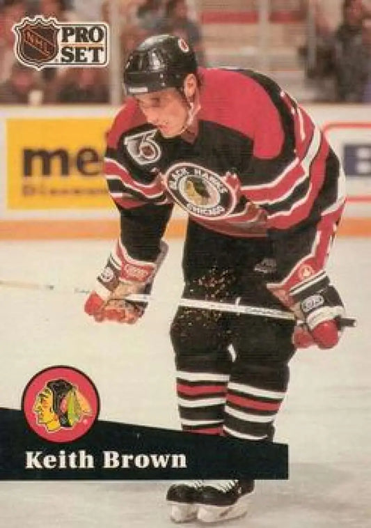 NHL Pro Set card of Keith Brown in Chicago Blackhawks jersey displayed for sale