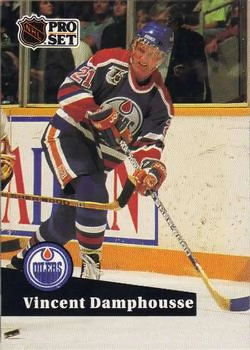 Vincent Damphousse Edmonton Oilers Hockey Card in navy and orange uniform