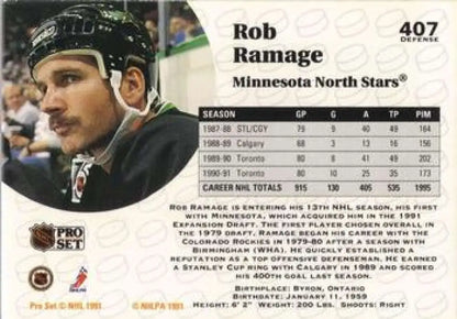 Hockey trading card of Rob Ramage from the Minnesota North Stars featuring a black helmet