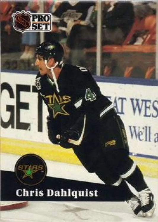 NHL Pro Set hockey card of Chris Dahlquist in Minnesota North Stars jersey number 4