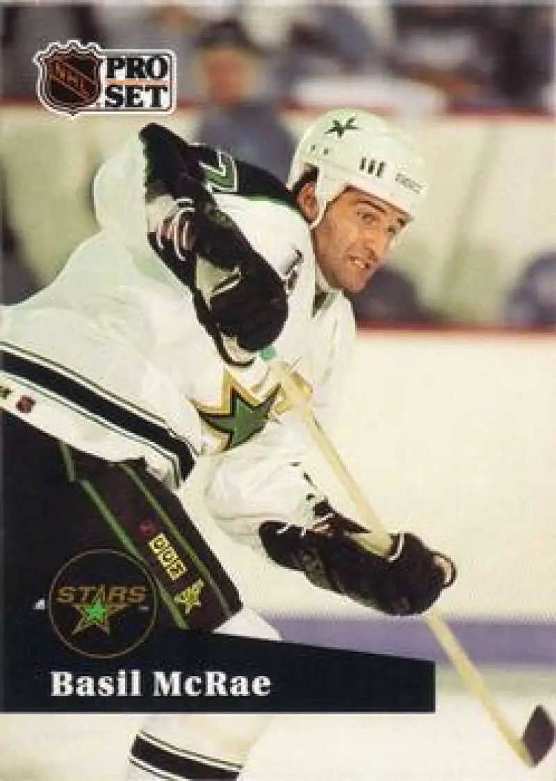 NHL Pro Set hockey card of Basil McRae with Minnesota North Stars in a white jersey