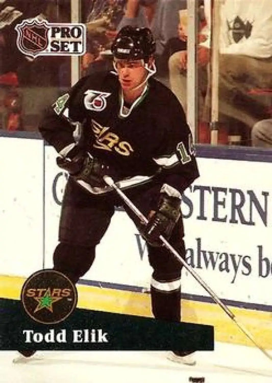 NHL Pro Set trading card of Todd Elik Minnesota North Stars player in black uniform