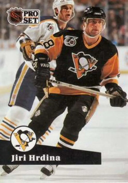 1991-92 Pro Set Jiri Hrdina Pittsburgh Penguins Hockey Card in black and gold uniform