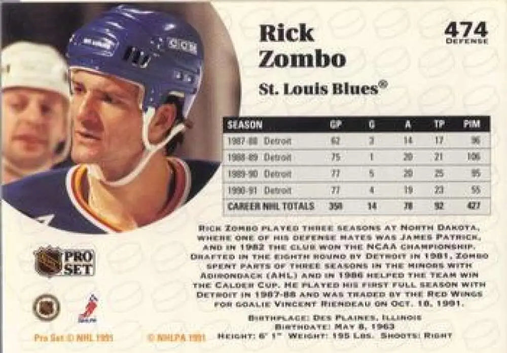 Hockey trading card of Rick Zombo from Pro Set featuring San Jose Sharks player