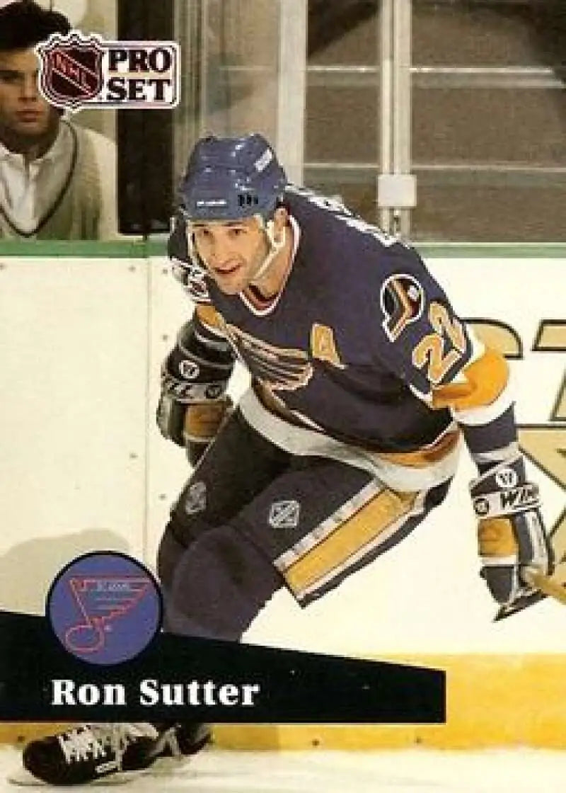 NHL Pro Set hockey card of Ron Sutter in action for San Jose Sharks, number 24