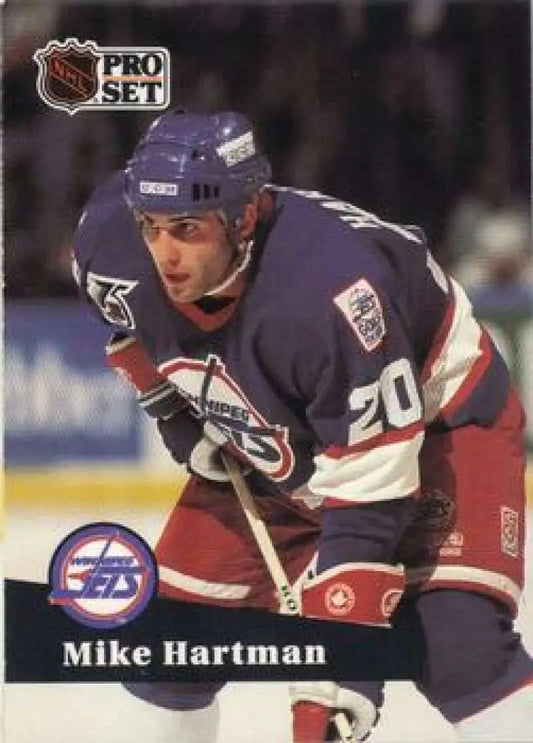 NHL Pro Set hockey card featuring Mike Hartman in Winnipeg Jets uniform