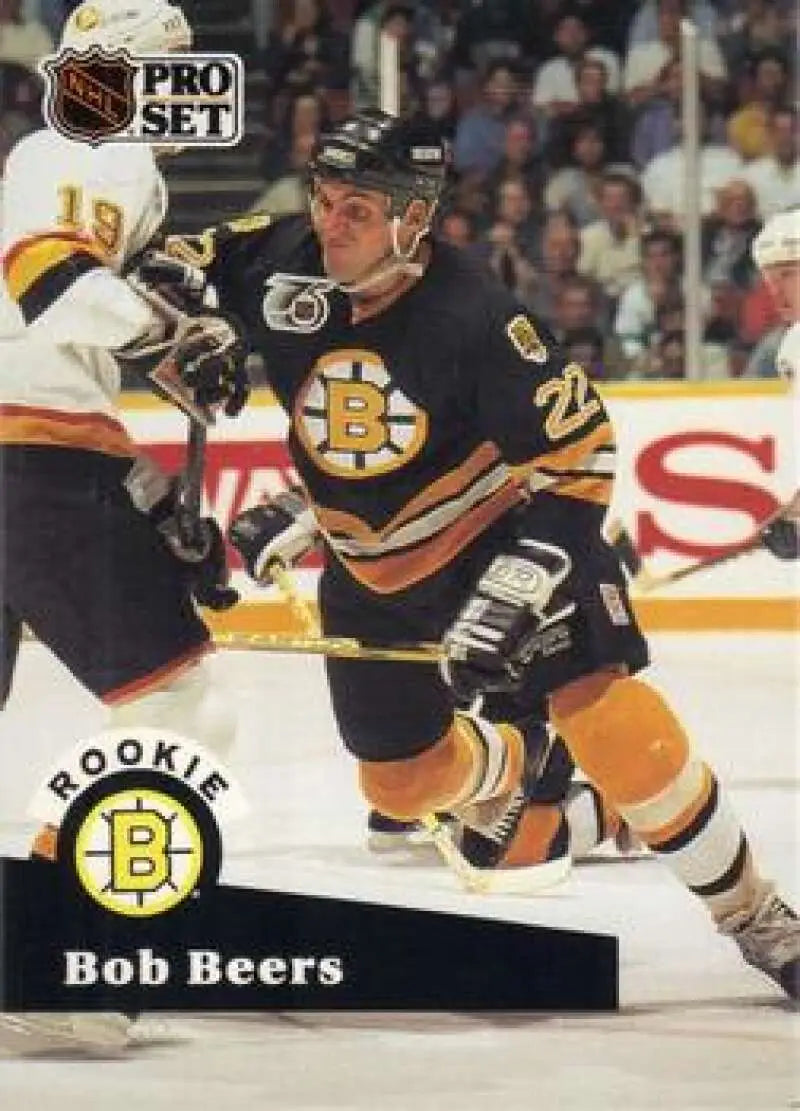 Bob Beers in Boston Bruins jersey #20 skating on ice for hockey card collectors