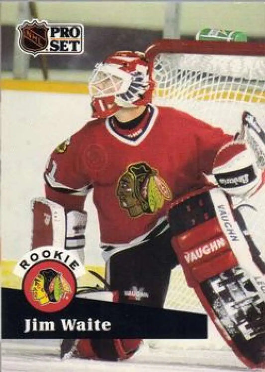 Jim Waite Chicago Blackhawks hockey card in red jersey 1991-92 Pro Set #530