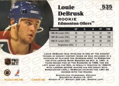 1991-92 Pro Set #535 Louie DeBrusk NM-MT RC Rookie Edmonton Oilers Hockey Card Image 2