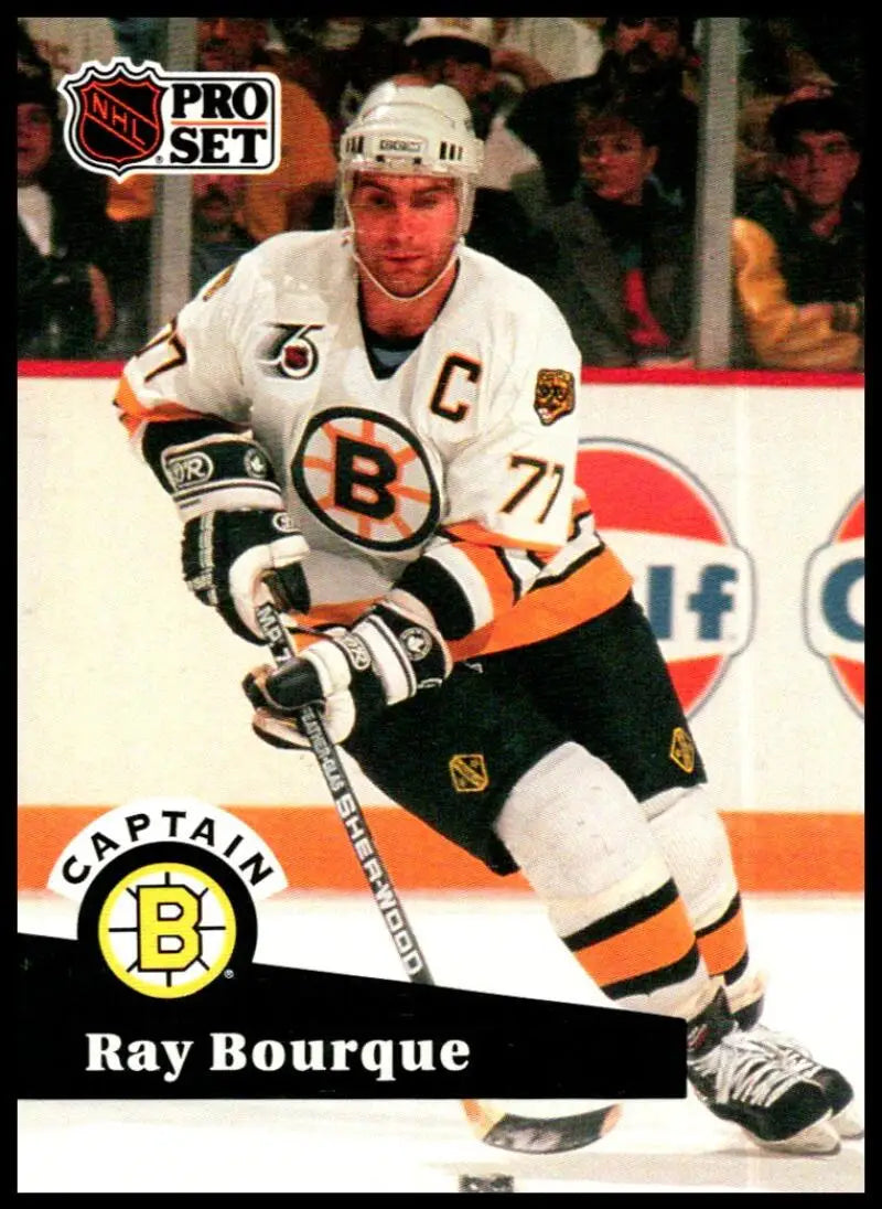 Boston Bruins Ray Bourque 1991-92 Pro Set #567 hockey card in action on the ice