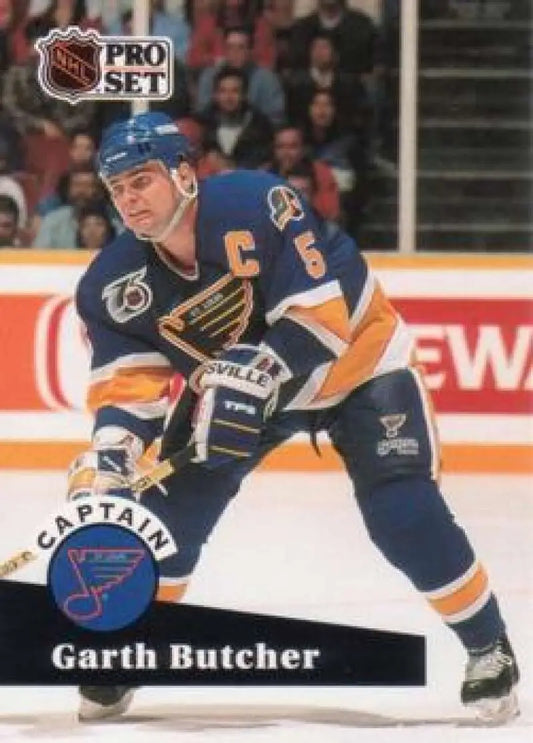 NHL Pro Set trading card of Garth Butcher in St. Louis Blues hockey uniform