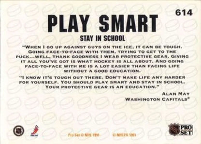 Washington Capitals Pro Set Hockey Card featuring Play Smart Stay in School message