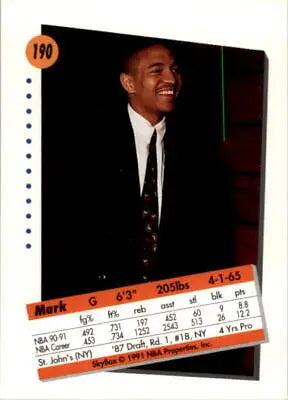 1991-92 SkyBox #190 Mark Jackson New York Knicks Basketball Card for collectors