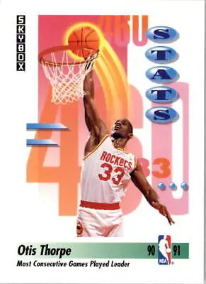 Otis Thorpe leaps for a dunk in a Houston Rockets 1991-92 SkyBox #302 jersey