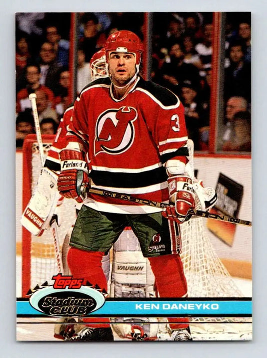 Hockey trading card of Ken Daneyko in a New Jersey Devils jersey from Topps Stadium Club