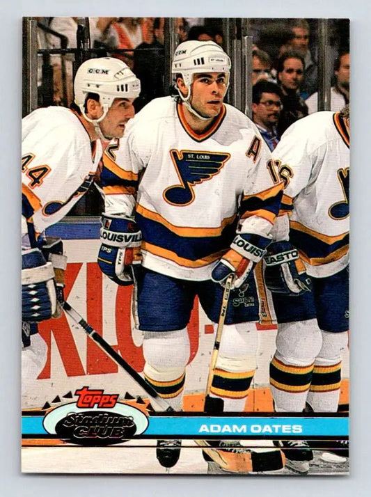 Hockey trading card of Adam Oates from the St. Louis Blues Topps Stadium Club series