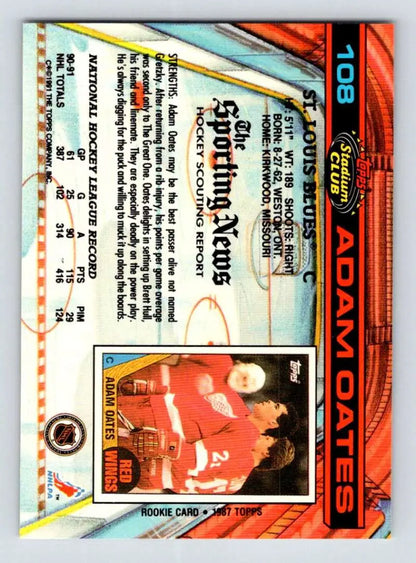 Hockey trading card featuring Adam Oates from the 1991-92 Topps Stadium Club set