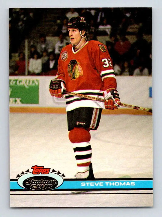 Steve Thomas on ice in Chicago Blackhawks jersey from Topps Stadium Club card