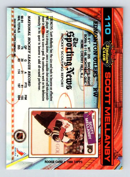 Trading card featuring Scott Mellanby, Edmonton Oilers, Topps Stadium Club design