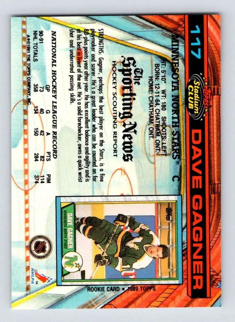 Hockey trading card featuring Dave Gagner with colorful geometric patterns design