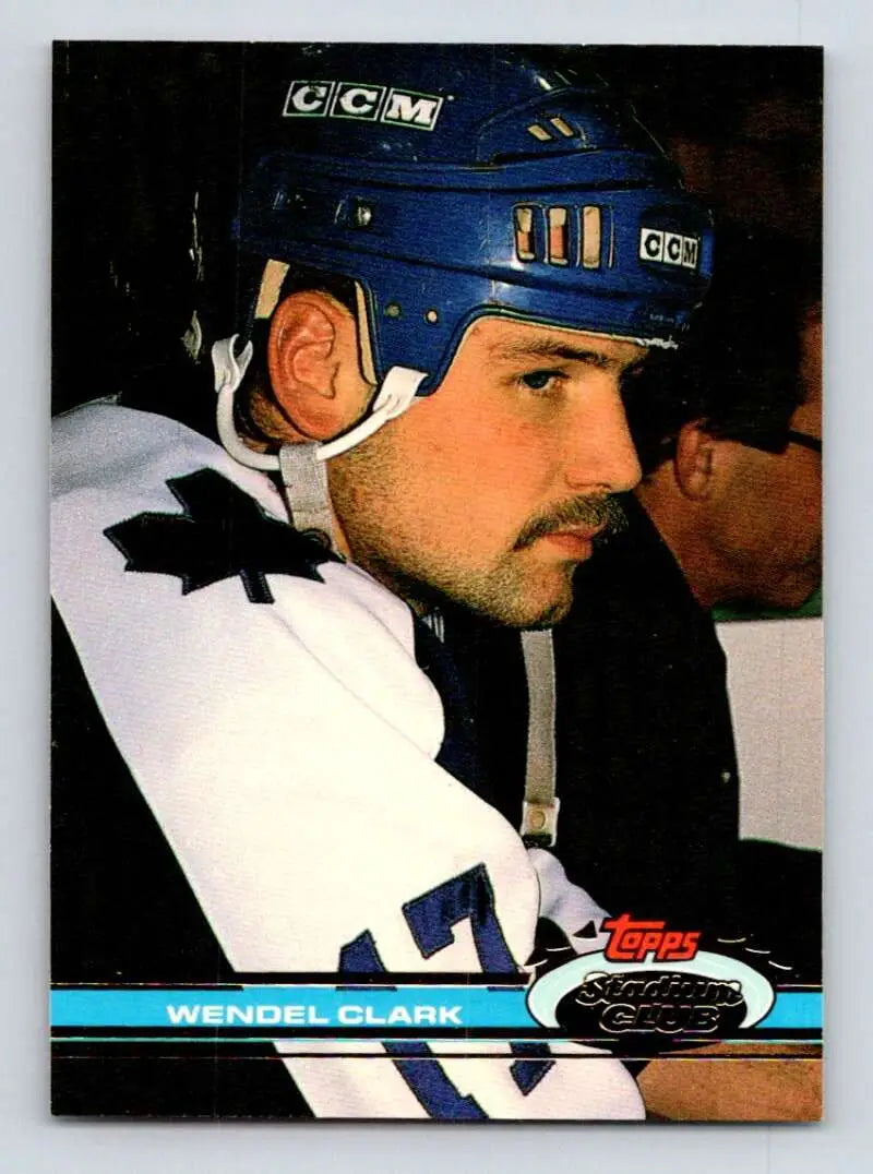 Hockey trading card of Wendel Clark in Maple Leafs gear, 1991-92 Topps Stadium Club