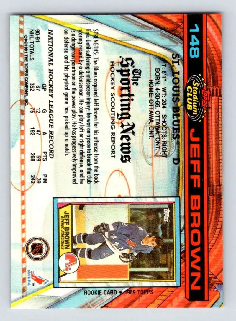 Holographic Jeff Brown Topps Stadium Club Hockey Card from 1991-92 St. Louis Blues